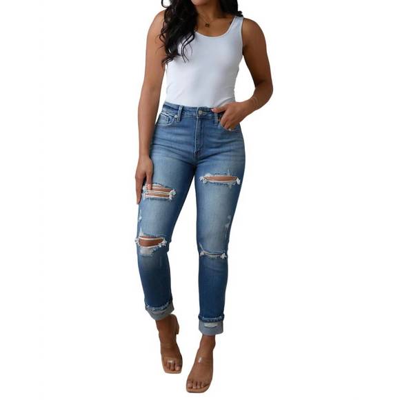 NEW ARTEMIS VINTAGE belinda high rise distressed straight jeans in medium wash - Picture 1 of 4